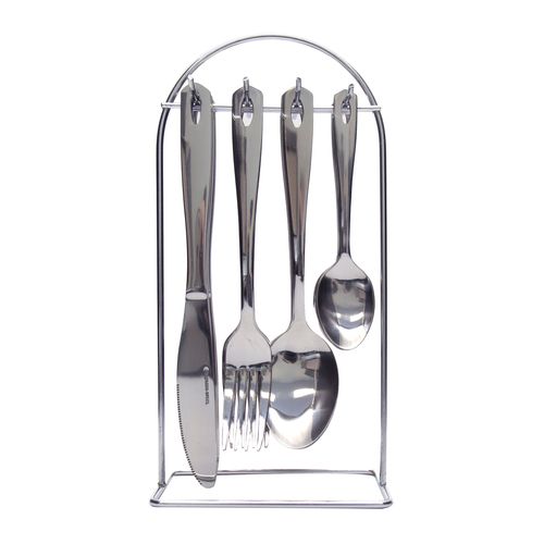 Set De Cubiertos X 24 Pzas Acero Inox C/ Soporte Metalico Home Elements