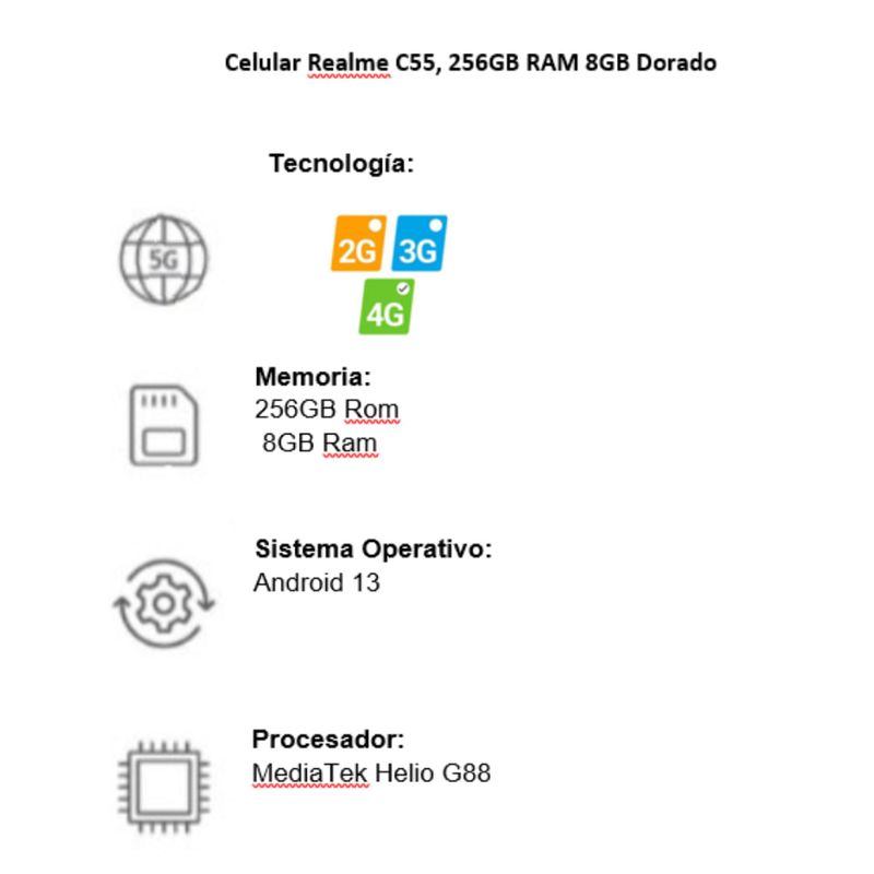 ᐅ Celular Realme C55 Dorado 256GB 8GB RAM de Realme, Cell en Gestión de  Compras Empresariales S.A.S.