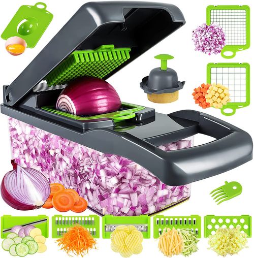 Cortador Picador Rallador Mandolina Verduras Ayudante 12 en 1 ABS + Acero Inoxidable