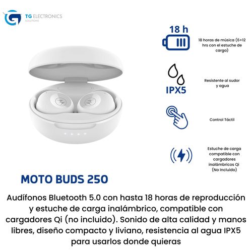 Audifonos Motorola Moto Buds 250 Inalambricos Color Blanco Hasta 18h