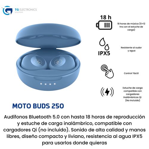 Audifonos Motorola Moto Buds 250 Inalambricos Color Azul Hasta 18h