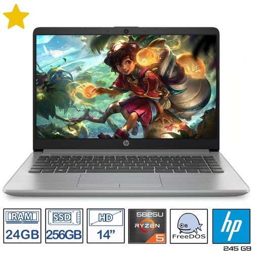 Computador Portátil HP 14 Pulgadas 245 G9 Ryzen 5-5625U - RAM 24GB - Disco SSD 256GB - Plateado