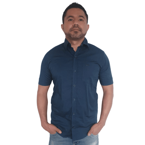 Camisa para Hombre GO Canadá en Algodón Azul Oscuro con Manga Corta