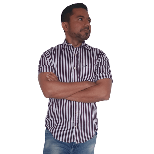 Camisa para Hombre GO Canadá en Algodón Vinotinto Lineas con Manga Corta