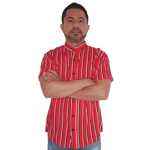 Camisa para Hombre GO Bzr en Chalis Rayas Rojas con Manga Corta