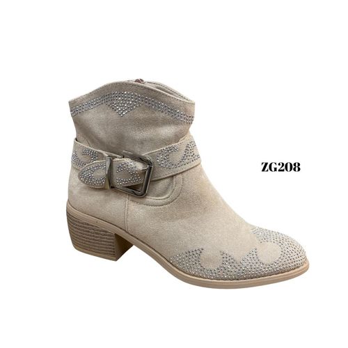 Botin beige apliques brillantes