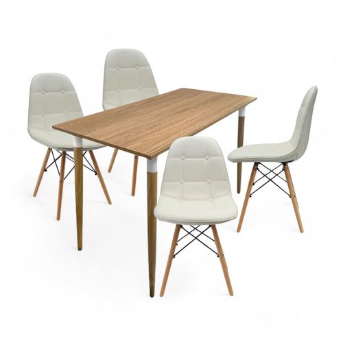 COMEDOR PREMIUM KANO + 4 SILLAS EAMES BOTONES BLANCA