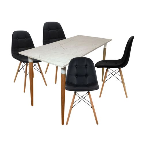 COMEDOR PREMIUM HABY + 4 SILLAS EAMES BOTONES NEGRO