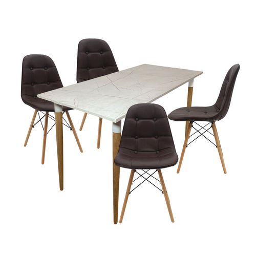 COMEDOR PREMIUM HABY + 4 SILLAS EAMES BOTONES CAFÉ