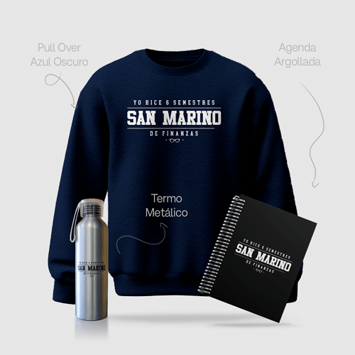 Combo San Marino 1  Pull Over azul, Termo y  Cuaderno San Marino Argollado Betty La Fea | Market RCN