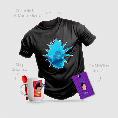 Combo Fan OE Camiseta Negra Hombre, Mug y Pin Metálico  El Man Es German | Market RCN