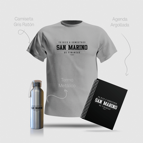 Combo Seis Semestres Camiseta Gris Unisex, Termo y Cuaderno Argollado San Marino Betty La Fea | Market RCN