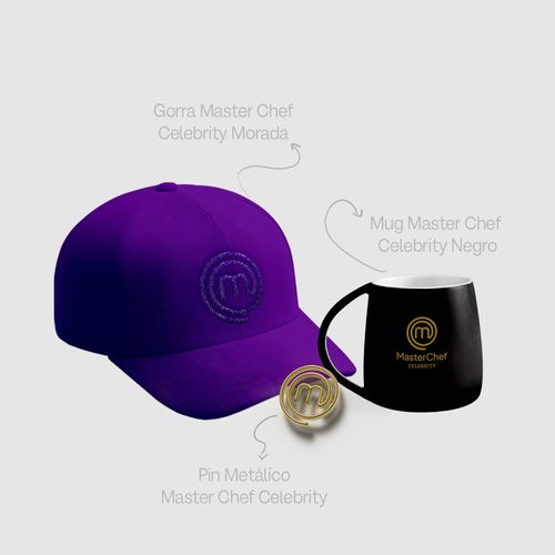 Combo Puro Sazón 4: Gorra Morada, Pin y Mug Negro | MasterChef Celebrity Colombia