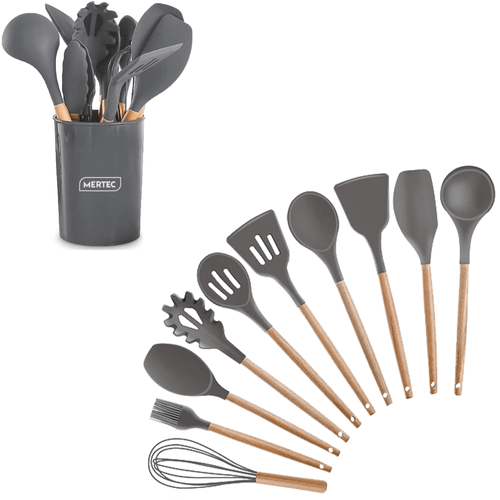 Juego de Utensilios de Cocina en Silicona MERTEC 12 Piezas Gris